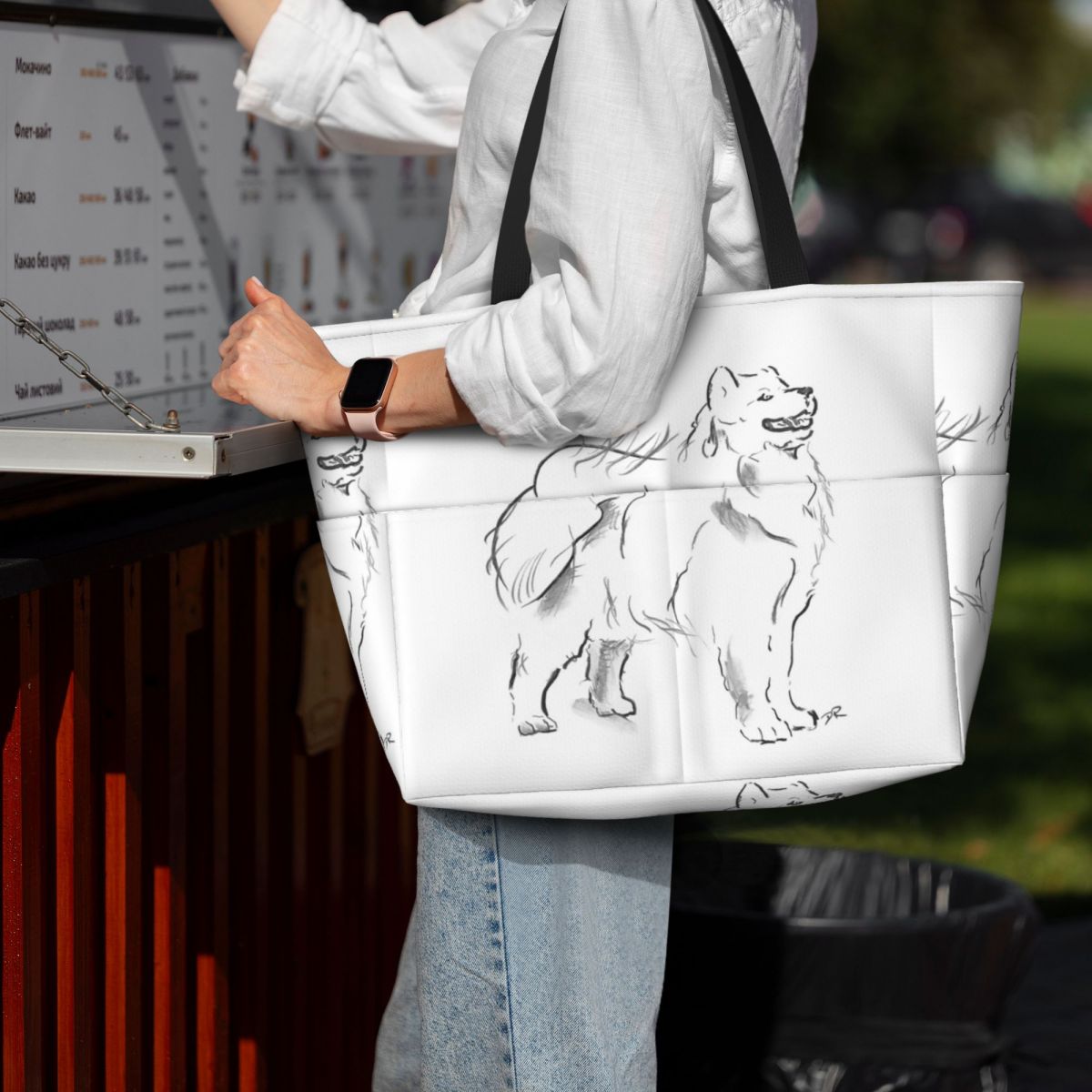 Yoga Fitness Drawing - Samoyed 드로잉 비치 토트 백 스포츠
